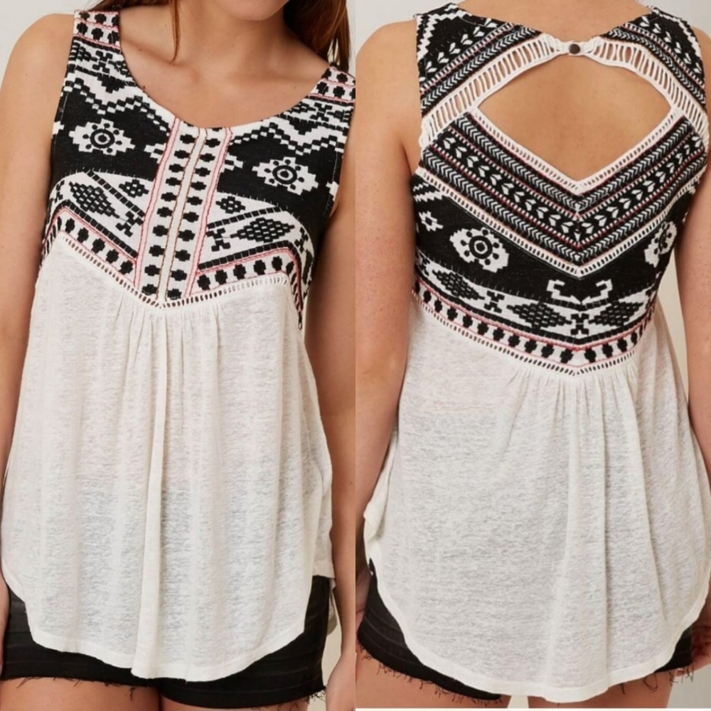 Lucky Brand Plus Size Linen Embroidered Tank Top